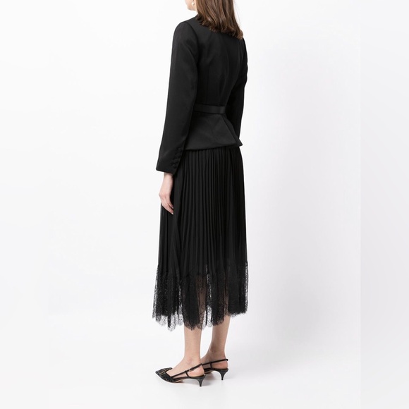 Self-Portrait Tailored Crepe and Chiffon Midi Dress in Black - Picture 6 of 16